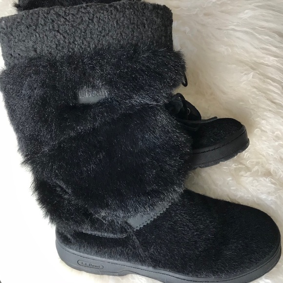 L.L. Bean Shoes - LL Bean Fuzzy Slip On Insulated Winter Fur Boots